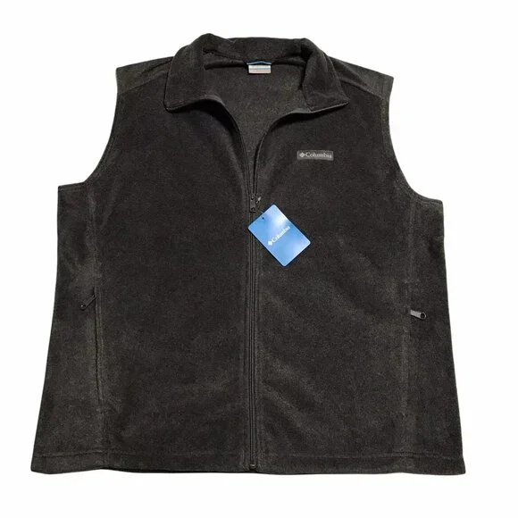 Columbia Men's Full Zip Fleece Vest Size M Dark Gray Collared Neck Zip Pockets - Picture 1 of 7